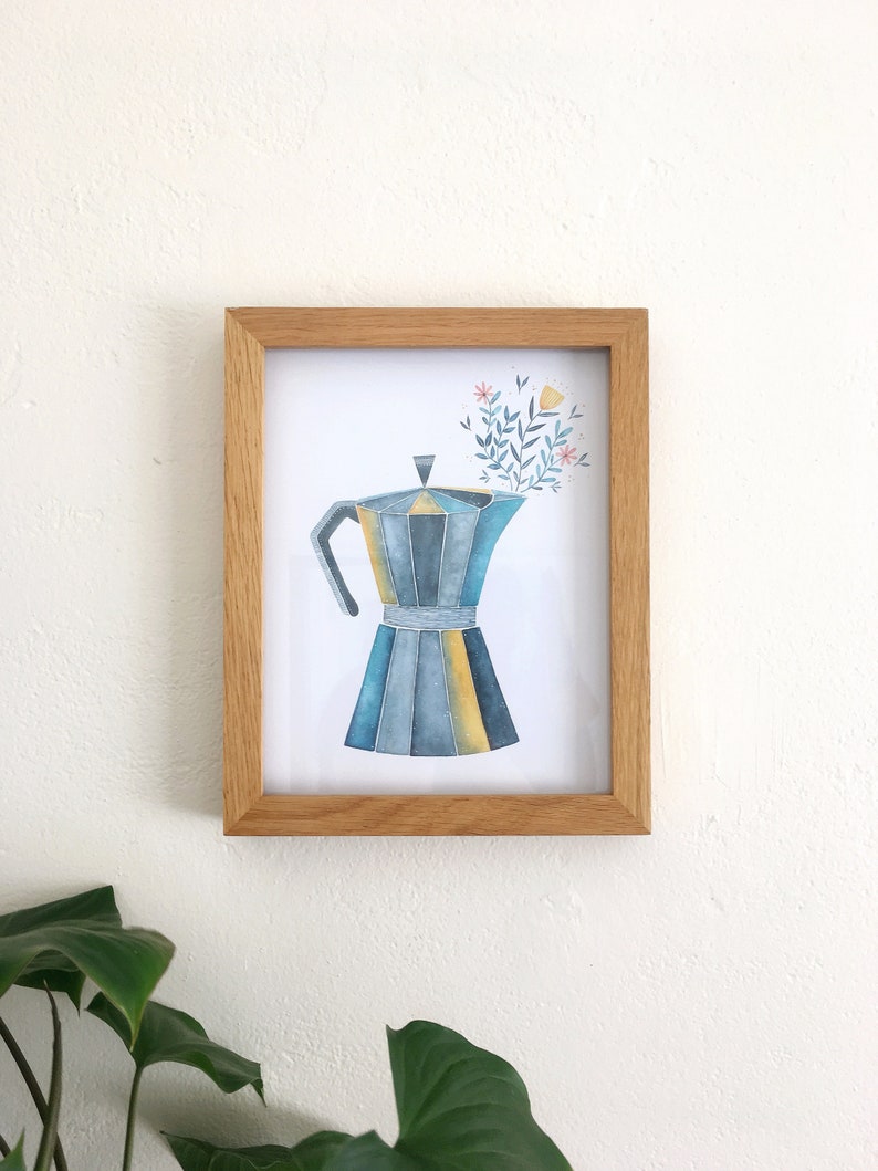 Morning Coffee / Coffee Art / Coffee Lover Gift / Home Decor / Coffee Print / Coffee Decor / Wall Art / Dorm Decor / Coffee Pot Illustration image 2