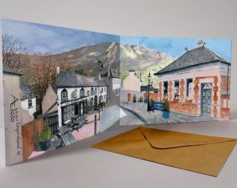 Bunratty Inn with Mt.Gabriel panorama art card