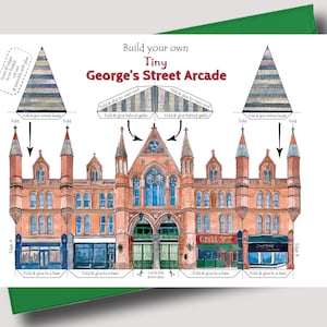 Costruisci il tuo piccolissimo George's Street Arcade: invialo e costruiscilo! Un biglietto di auguri da ritagliare e assemblare.