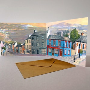 Main Street Schull, West Cork, Irlanda - cartão de arte panorâmica