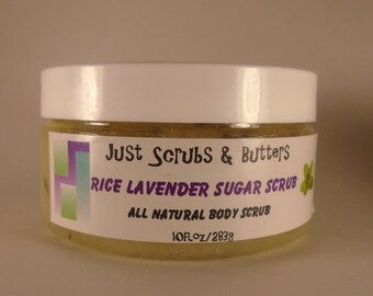Rice Lavender Sugar Scrub All Natural Exfoliating Body  Scrub 10oz