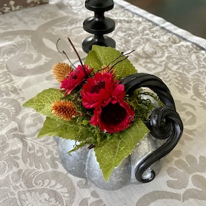 Fall Foliage with Pumpkin Decor, Floral Arrangement, Fall Harvest, Faux Floral, Faux Botanical Faux Fall, Silver Pumpkin