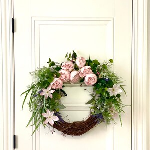 Wreath for door, mantle artificial Peonies Greens Floral Arrangement, Pink Flower Wreath, Silk Flower Design, Summer Wreath, Summer&#39;s