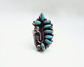 Unique Size 5.5 Old Pawn Vintage Zuni Snake Eye Petit Point Turquoise Ring