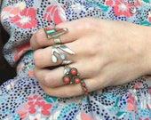 Coral Trio - 6.75 Vintage Native American Sterling Snake Eye Ring Signed IHMSS