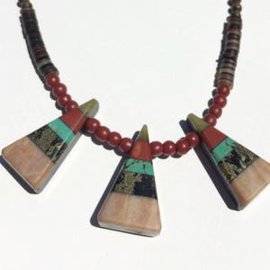 Love Triangle Tab •• Vintage Santo Domingo Hand Cut Triangle Tab Inlay Necklace