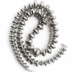 Obsessed • 135g •  24&quot; •  Vintage Navajo Sterling Saucer Graduated Beaded Necklace