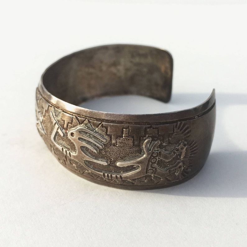 Fertility Cuff \u2022 7 \u2022 Vtg Navajo Sterling Kokopelli Bracelet \u2022 Signed Robert Becenti Jr.