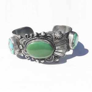 Stunning Rare • 6.25&quot; •  Vintage Fred Harvey Era Navajo Sterling Repousse Stamped Cuff