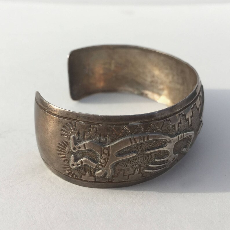 Fertility Cuff \u2022 7 \u2022 Vtg Navajo Sterling Kokopelli Bracelet \u2022 Signed Robert Becenti Jr.
