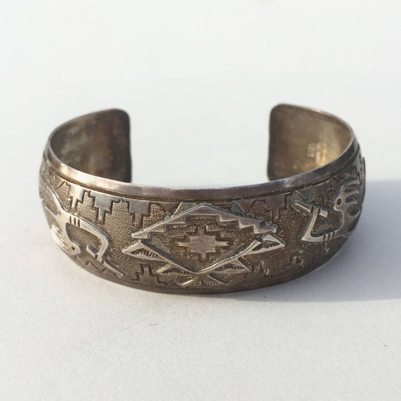 Fertility Cuff \u2022 7 \u2022 Vtg Navajo Sterling Kokopelli Bracelet \u2022 Signed Robert Becenti Jr.