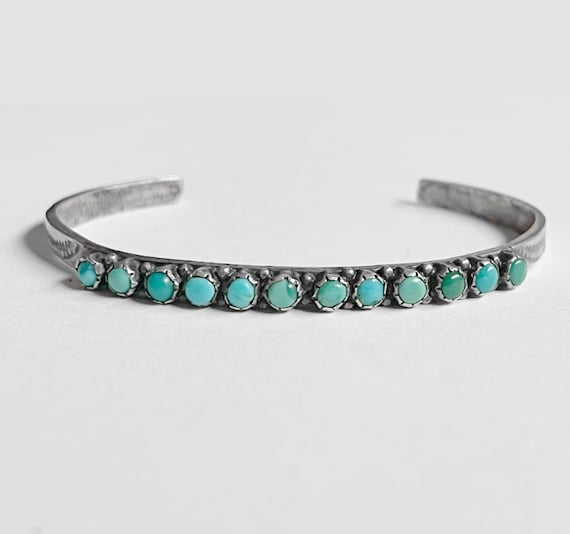 Sweet Beauty • 5.65" • Vtg Sterling Petit Point Turquoise Cuff