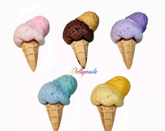 Kawaii Ice cream scoops cones mix cabochons 5 pcs 3D nail art