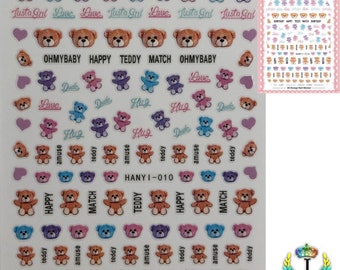 Baby Bears pink & blue stickers self adhesive 1 sheet nail art