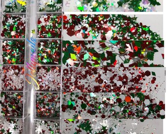 Christmas glitter Xmas Winter Snowflakes White sequins box ENCAPSULATED nail 3D art
