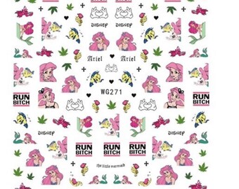 Thug Mermaid in 4/20 decals self adhesive 1 sheet of stickers for nail art