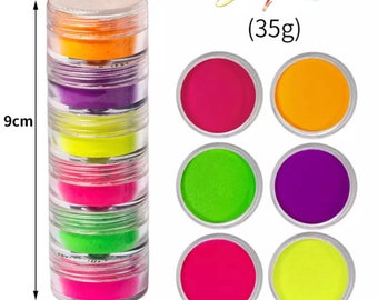 6 fluorescent Neon Pigments powders colors mix glitter nail art.#2 makeup shadows
