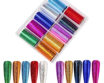 Glitter holographic prints solid color nail transfer foils decals