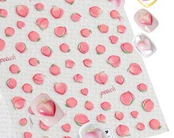 Peaches embossed 3D nail decals self adhesive 1 sheet of stickers for trending fashion nail art supplies