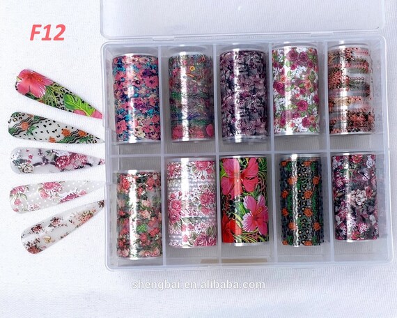 Tropical flowers translucent Designs patterns nail transfer foils decals In a box for trending nail art supplies