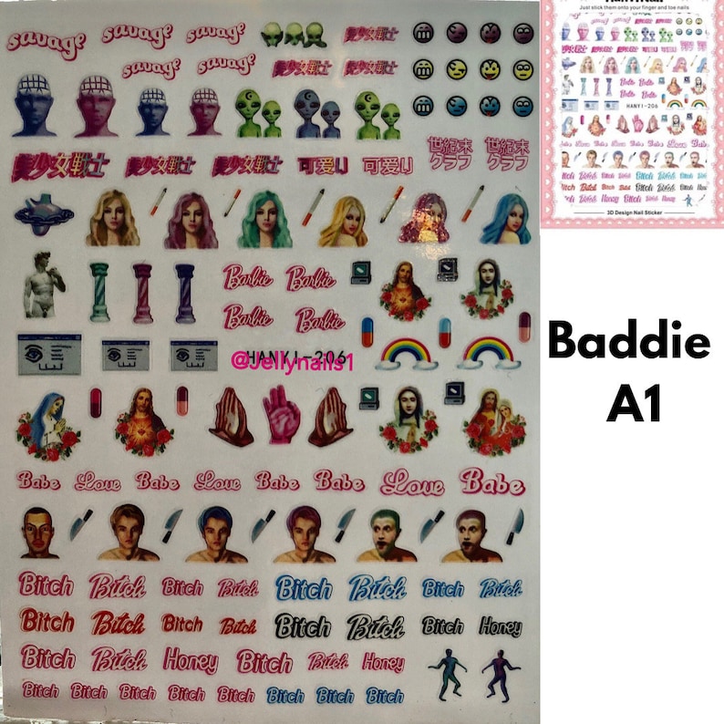 Barb design nail decals self adhesive 1 sheet of stickers for trending fashion nail art supplies baddie