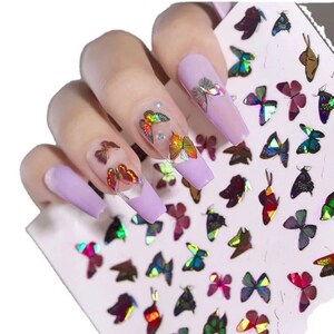 Butterflies holographic colors sheet of decals self adhesive stickers for trending  nail art supplies