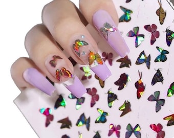 Butterflies holographic colors sheet of decals self adhesive stickers for trending  nail art supplies