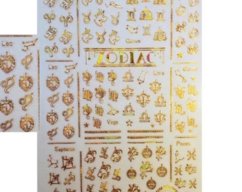 Gold Zodiac horoscope signs foil rise decals stickers nail art