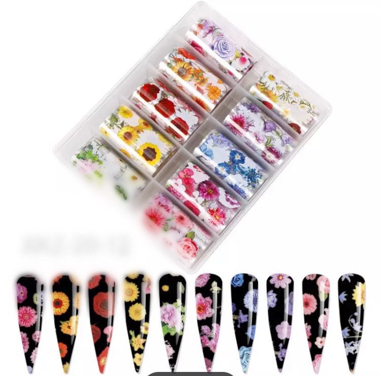 Flower Faces Designs 10 Different Patterns of Nail Transfer - Etsy