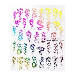 Dragons metallic design nail decals self adhesive 1 sheet of stickers for trending fashion nail art supplies