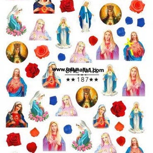 Mother Mary & roses  nail decals self adhesive 1 sheet of stickers for trending nail art supplies