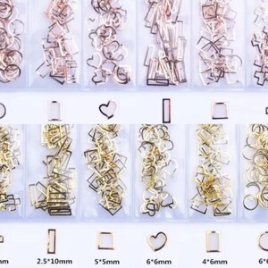 Hollow Shapes thin alloys decals in box nail art rose gold and gold colors