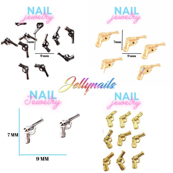 Nail Art Jewelry Pistols Guns silver, gold, chrome, rose gold 3D Decoration