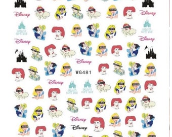 Princess misbehaving decals self adhesive 1 sheet of stickers for trending nail art supplies
