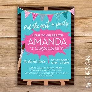Paint party invitation, art party invite, art and crafts party, creative birthday invitation, any age, printable, instant download