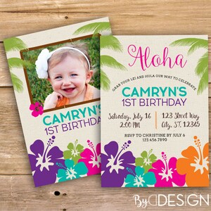 Luau Birthday Invite, Hawaiian Invitation, Tropical Island, Floral theme, Aloha, lei, hula, any age, printable, instant download