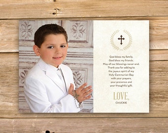 Tarjeta de agradecimiento de comunión, primera comunión gracias, religiosas, Cruz, gracias