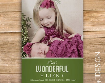 Nuestra tarjeta de Navidad maravillosa vida tarjeta de Navidad, tarjeta de vacaciones personalizada con foto, Foto, niños tarjeta, copos de nieve, descargar imprimible, instantánea