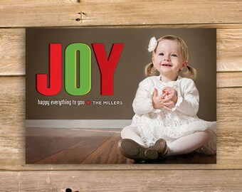 Feliz todo tarjeta de Navidad, tarjeta de Navidad de foto personalizada, Foto tarjeta de día de fiesta, alegría, corazón, imprimible, instant download