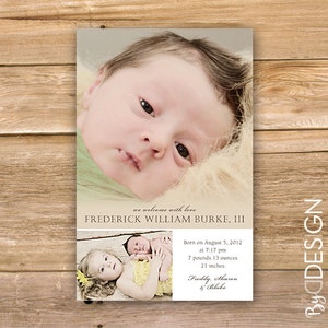 Baby jongen geboortekaartje, nieuwe Baby aankondiging, tan, eenvoudige, afdrukbare, instant download