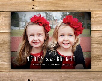 Feliz y brillante tarjeta de Navidad, tarjeta de Navidad con foto personalizada, Foto tarjeta, descargar imprimible, instantánea