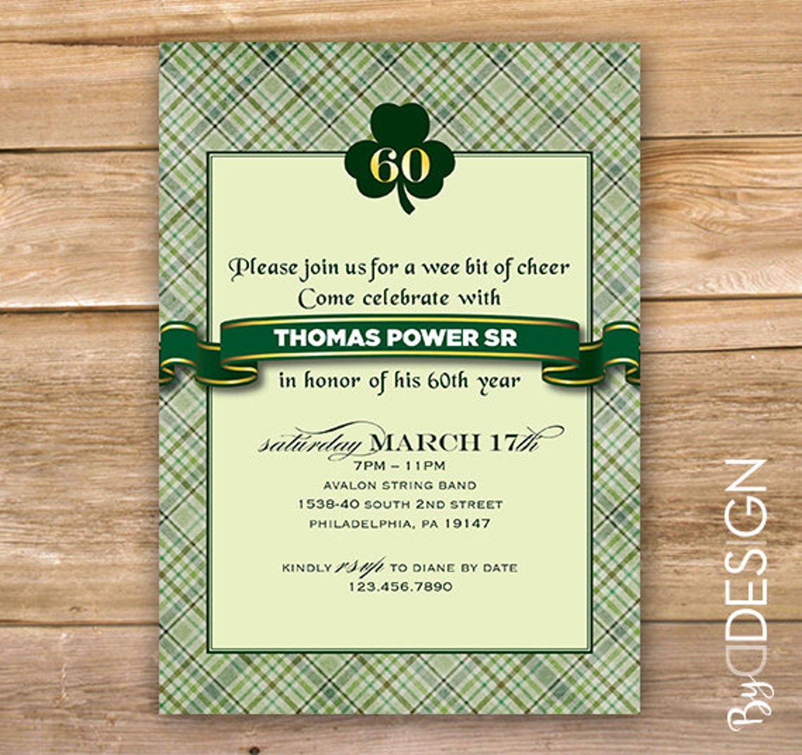 Irish Birthday Invitation, Irish Invite, Celtic, Any Age, Printable, Instant Download Etsy