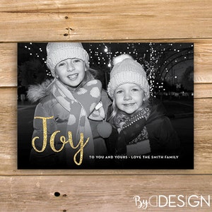 Joy Christmas Card, Personalized Photo Christmas Card, Photo Holiday Card, Glitter, Joy to you and yours,  printable, instant download