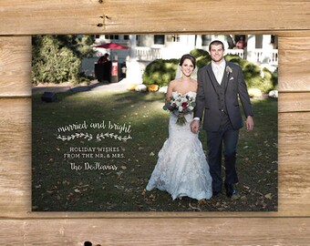 Tarjeta de Navidad de recién casado, casado y brillante tarjeta de día de fiesta, día de fiesta de boda tarjeta, personalizada foto, vacaciones,