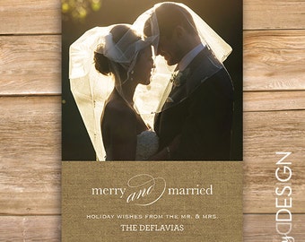 Recién casado Navidad tarjeta, feliz y se casó con vacaciones, vacaciones de boda tarjeta, personalizada foto, vacaciones, imprimible, instant download