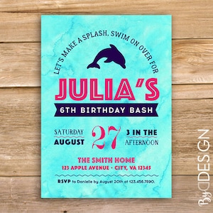 Dolphin Invite, dolphin invitation, swimming party, birthday party, swim, water, any age, printable, instant download