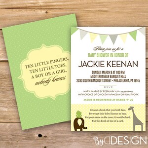 Animal gender neutral baby shower invitation, baby shower invite, bunting flag, rustic, book in place of a card, printable, instant download