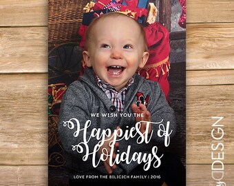 Más feliz de la tarjeta de Navidad días de fiesta, tarjeta de Navidad con foto personalizada, Foto tarjeta, familia, copos de nieve, imprimible, instant download