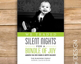 Silenciosas noches tarjeta de Navidad, tarjeta de Navidad divertida, Foto tarjeta de Navidad, tarjeta navideña, nuevo bebé tarjeta de Navidad, descargar imprimible, instantánea