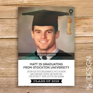 Chat Graduation Invite, Graduation invitation, Shit just got real, Class of 2016, Graduate, censored, printable, instant download